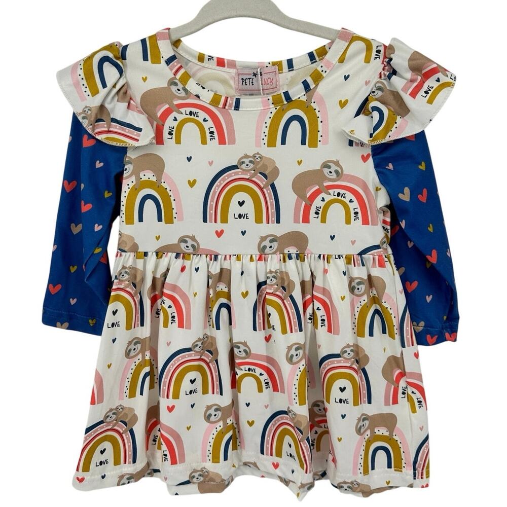 Pete + Lucy NWT Boutique Baby Girl Dress‎ Size 0-6M Sleepy Sloth Rainbow Love